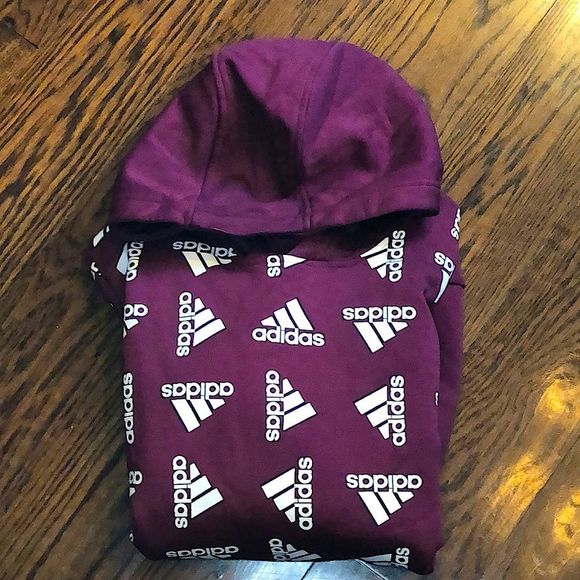 ADIDAS Pullover Hoodie with ADIDAS Logo Burgundy and White Sz Large NWOT - Picture 6 of 8